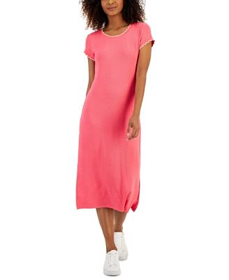 Women's Short Sleeve Ribbed Midi Dress