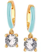 Giani Bernini Cubic Zirconia & Blue Enamel Dangle Hoop Earrings In 18k  Gold-plated Sterling Silver, Created For Ma