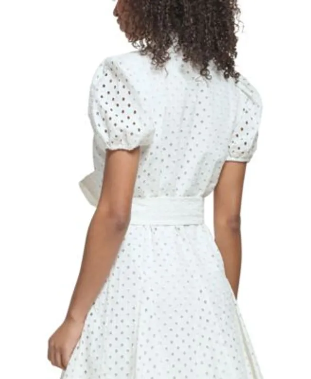 KARL LAGERFELD PARIS Women's Cotton Eyelet A-Line Dress - Macy's