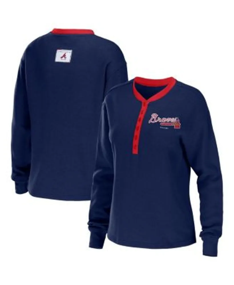 WEAR by Erin Andrews Women's Navy Atlanta Braves Waffle Henley Long Sleeve  T-shirt