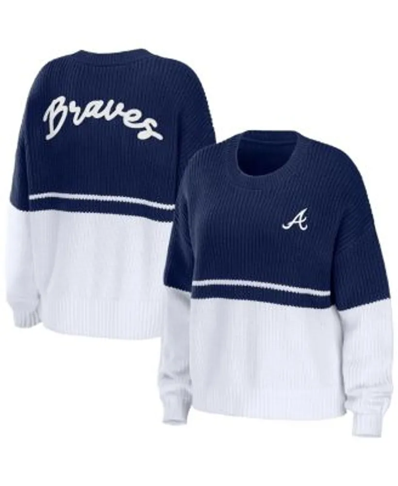 WEAR by Erin Andrews Women's Navy, White Atlanta Braves Chunky Pullover  Sweatshirt