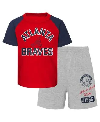 Outerstuff Toddler Boys and Girls Red, Heather Gray Atlanta Braves  Two-Piece Groundout Baller Raglan T-shirt Shorts Set