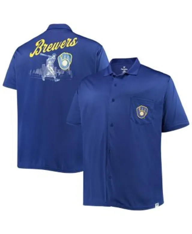 Stitches Men's Navy Milwaukee Brewers Button-Down Raglan Replica Jersey