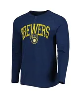 Youth Stitches Heathered Navy Milwaukee Brewers Raglan T-Shirt Size: Medium