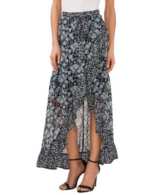 Women's Tie Waist Printed High-Low Maxi Skirt