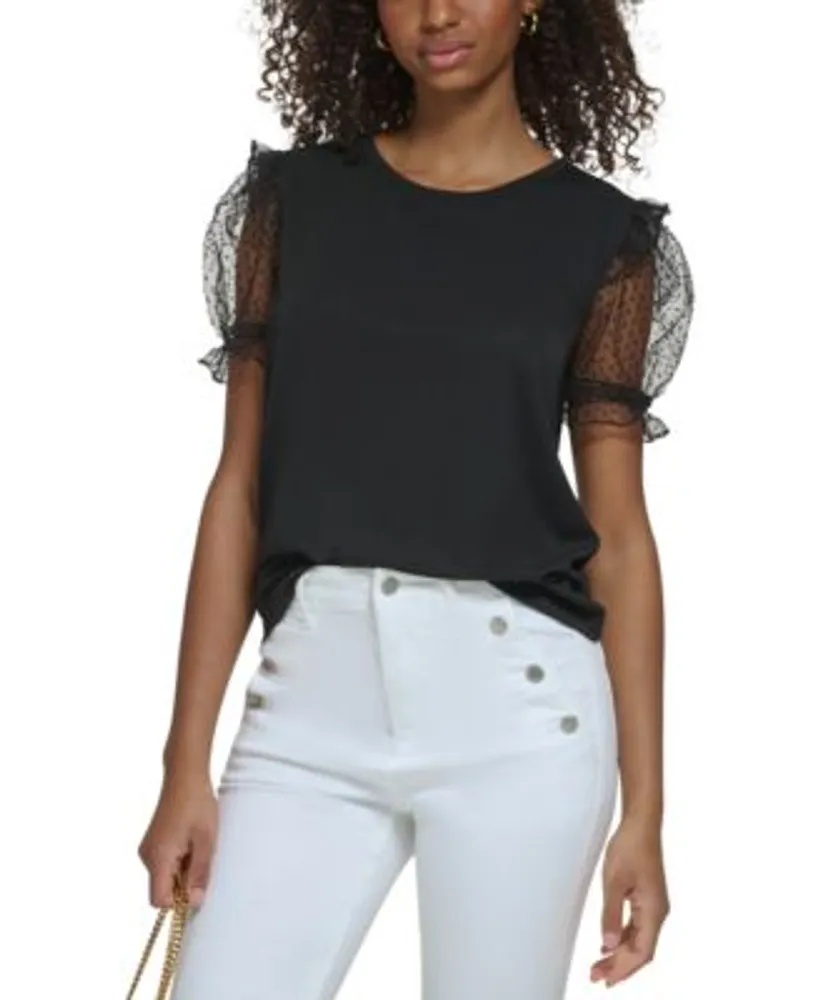 Karl Lagerfeld Paris Women's Polka Dot Cotton Shirt Dress, Black