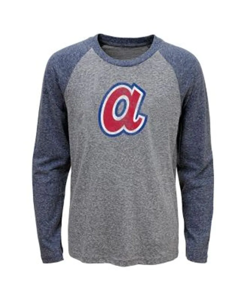 Outerstuff Youth Boys and Girls Heather Charcoal, Navy Atlanta Braves  Cooperstown Collection Raglan Tri-Blend Long Sleeve T-shirt