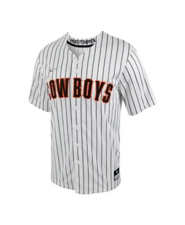 Nike Men's White, Black Oklahoma State Cowboys Pinstripe Replica  Full-Button Baseball Jersey