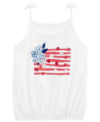 Big Girls American Flag Jersey Tank Top With Bow Detail