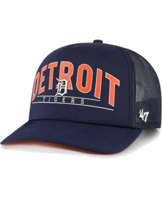 New Era Men's White, Navy Detroit Tigers Team Stripe Trucker 9Forty  Snapback Hat