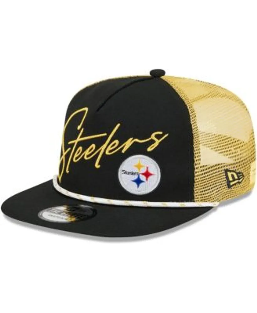 New Era Men's Black Pittsburgh Steelers Script Trucker 9FIFTY Snapback Hat  - Macy's