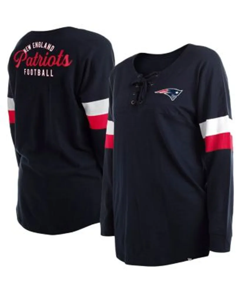 New Era White/navy New England Patriots Plus Size Athletic Varsity Lace-up  V-neck Long Sleeve T-shir In White,navy