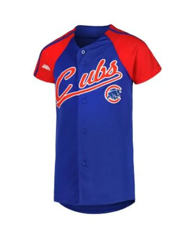 Men's Stitches Royal Chicago Cubs Button-Down Raglan Replica Jersey