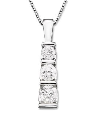 Three-Stone Diamond Pendant Necklace 14k White Gold or Yellow (1/2 ct. t.w.)