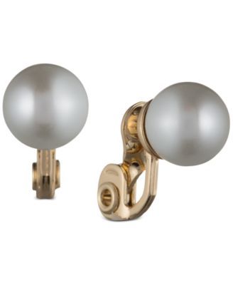 Gold-Tone White Glass Pearl E-Z Comfort Clip-On Earrings
