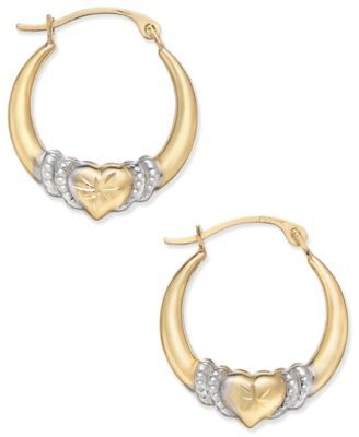 Two-Tone Heart Hoop Earrings in 10k Gold and Rhodium Plate