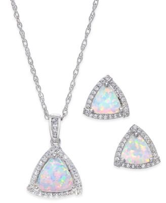 Lab-Created Opal (7/8 ct. t.w.) and White Sapphire (1/3 ct. t.w.) Pendant Necklace and Matching Stud Earrings Set in Sterling Silver