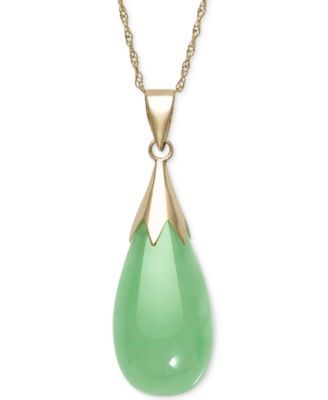 Dyed Jade  (10 x 20mm) Elongated Teardrop Pendant Necklace in 10k Gold