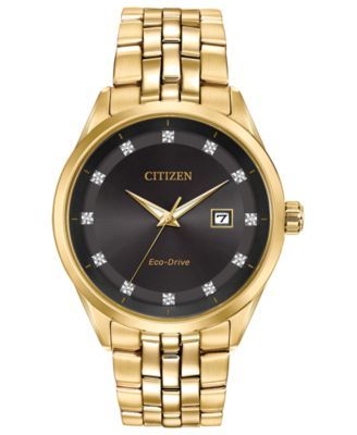 Men's Eco-Drive Corso Diamond-Accent Gold-Tone Stainless Steel Bracelet Watch 41mm