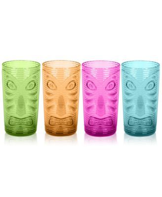 Tiki Jumbo Glass, Assorted Colors, 22.5 oz., Premium Plastic, Set of 4