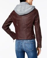Juniors' Faux-Leather Hoodie Moto Jacket, Created for Macy's