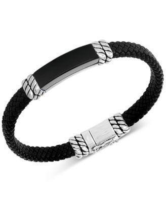 EFFY® Men's Onyx Leather Braided Bracelet in Sterling Silver (Also in Malachite)