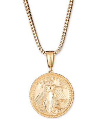 Men's Coin 24" Pendant Necklace in 14k Gold-Plated Sterling Silver