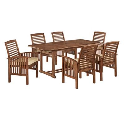 7-Piece Acacia Wood Outdoor Patio Dining Set with Cushions - Dark Brown