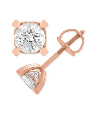 Diamond Stud Earrings Heart Shape Prongs ct. t.w.) 14k White or Rose Gold