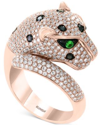 EFFY® Black & White Diamond (1-1/2 ct. t.w.) Tsavorite (1/20 Signature Panther Ring 14k Gold Rose