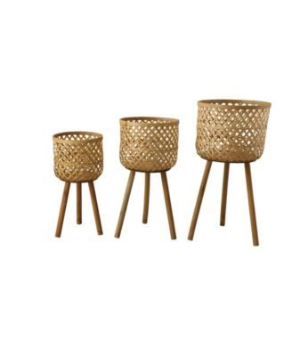 Round Bamboo Floor Baskets w/ Wood Legs, Set of 3 