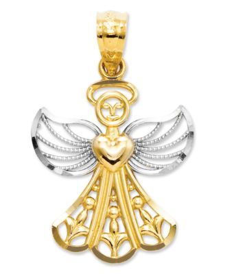 14k Gold and Sterling Silver Charm, Filigree Angel Charm
