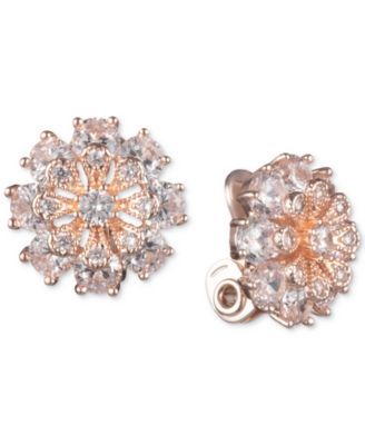 Crystal Flower Clip-On Button Earrings