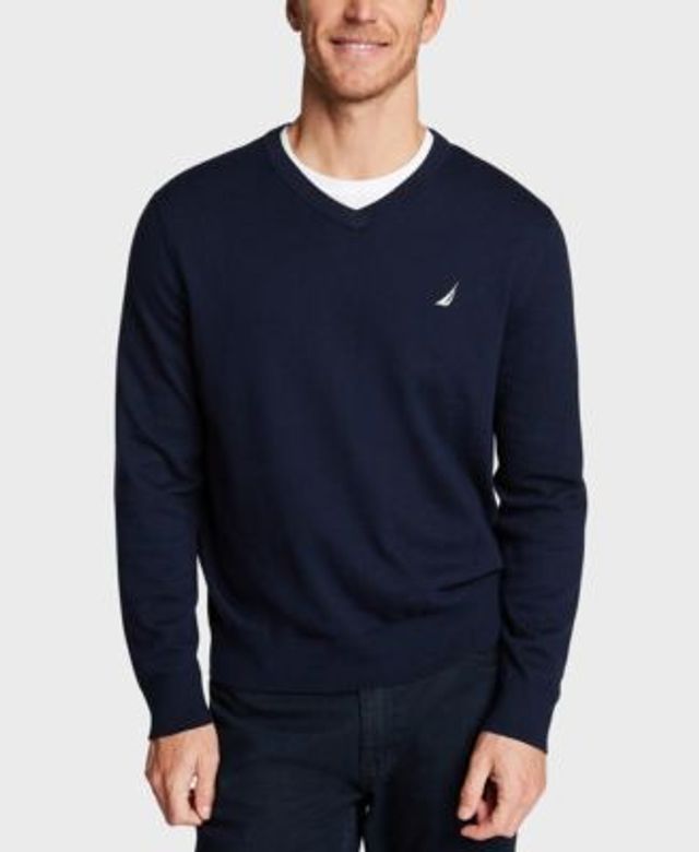 Nautica Men's Navtech V-Neck Sweater - Deep Anchor Heather Blue