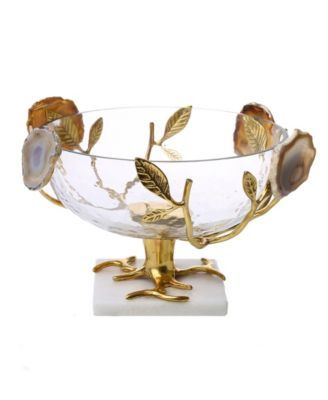 Glass Bowl with Leaf and Agate Stone Design