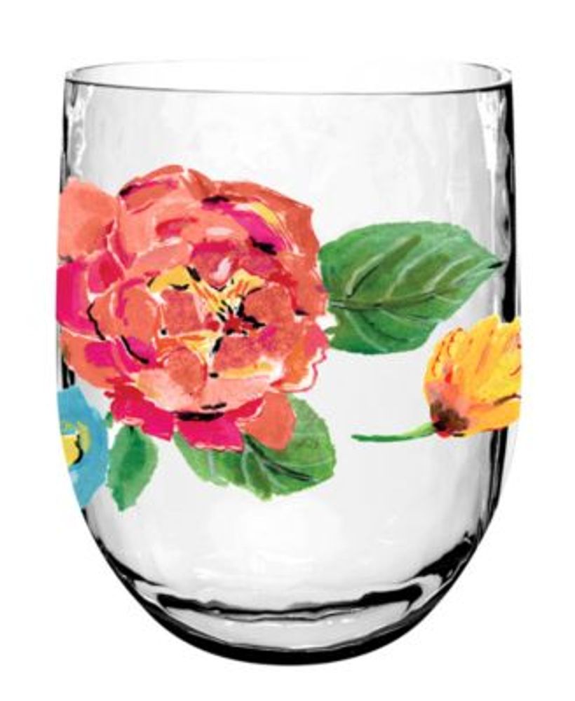 Garden Floral Double Old Fashion Glass, 14.6 oz., Premium Plastic, Set of 6