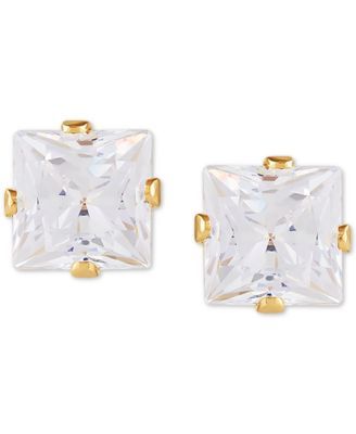 Cubic Zirconia Princess Stud Earrings in 14k Gold