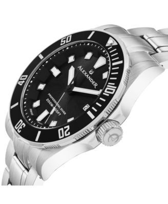 Alexander Watch A501B-01, Mens Quartz Diver Watch with Stainless Steel Case on Stainless Steel Bracelet