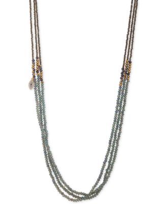 Gold-Tone Pavé Evil Eye Charm Beaded 36" Triple-Strand Necklace  