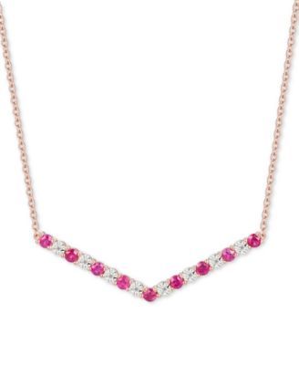 Ruby (5/8 ct. t.w.) & Diamond (1/20 ct. t.w.) Chevron 16" Statement Necklace in 14k Rose Gold-Plated Sterling Silver