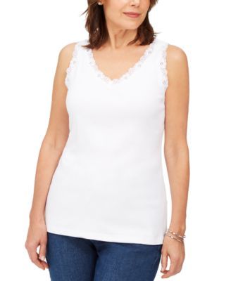 Petite Cotton Lace-Trim Tank Top, Created for Macy's