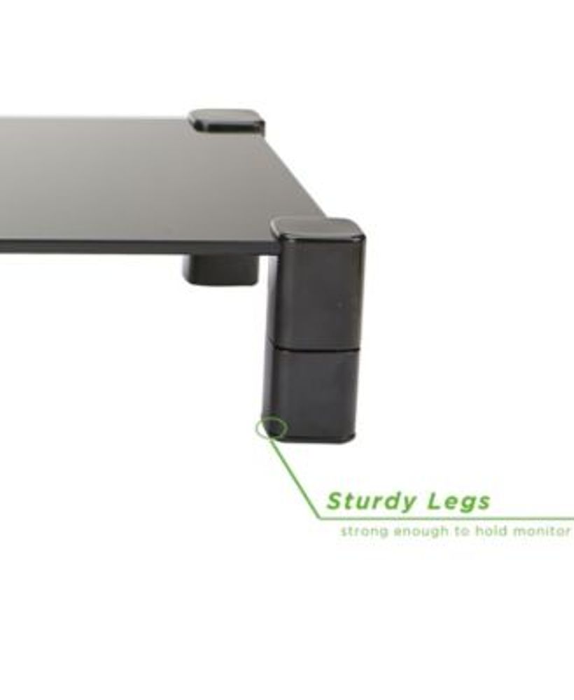 4 Leg Black Glass Monitor Stand Riser for Computer, Laptop, Desk