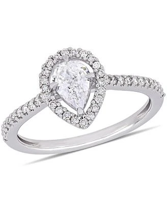 Pear-Cut Floating Certified Diamond (3/4 ct. t.w.) Halo Engagement Ring 14k White Gold