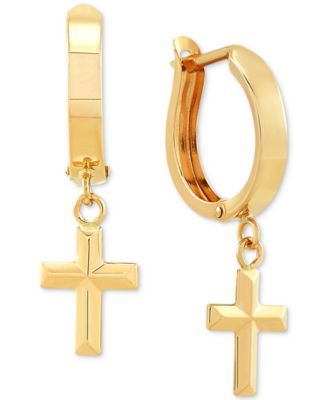 Cross Dangle Hoop Earrings in 10k Gold