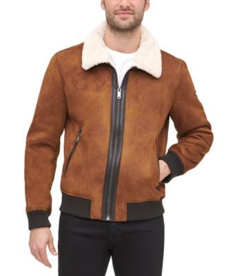 Men's Faux Shearling Bomber Jacket with Fur Collar, Created for Macy's