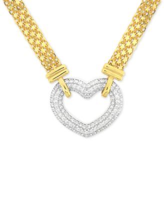 Cubic Zirconia Heart 18" Pendant Necklace in Sterling Silver & 18k Gold-Plate