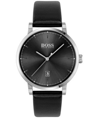 Men's Confidence Black Leather Strap Watch 42mm