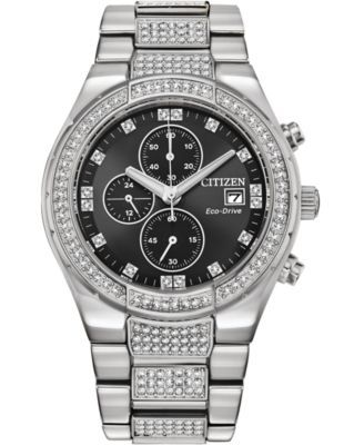 Men's Chronograph Eco-Drive Crystal Stainless Steel Bracelet Watch 42mm
