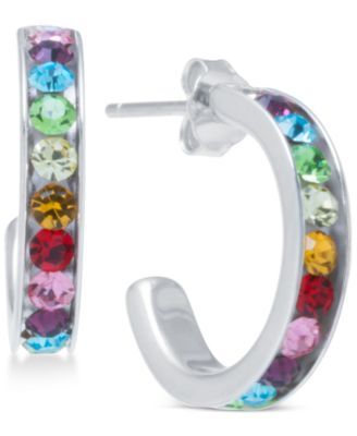 Rainbow Crystal Small (5/8") Hoop Earrings in Sterling Silver
