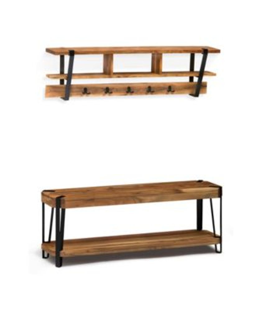 Alaterre Furniture Alpine Natural Live Edge Wood 48 Coat Hooks with Shelf